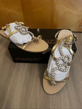 Shoe Dazzle Gold Embellished Snake Sandals